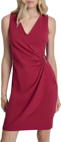 DKNY Women's Sleeveless V-Neck Ruched D Buckle Hardware Faux Wrap Dress in Saudi Arabia