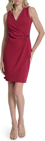 DKNY Women's Sleeveless V-Neck Ruched D Buckle Hardware Faux Wrap Dress in Saudi Arabia