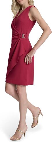 DKNY Women's Sleeveless V-Neck Ruched D Buckle Hardware Faux Wrap Dress in Saudi Arabia