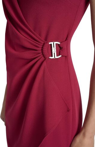 DKNY Women's Sleeveless V-Neck Ruched D Buckle Hardware Faux Wrap Dress in Saudi Arabia