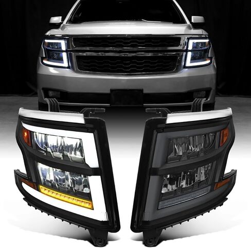 Ronnin - Fits 2015-2020 Chevy Tahoe Suburban Full LED DRL Headlights Switchback Sequential Turn Signal + Animated Startup Effect Assembly Pair | Black Smoke in Saudi Arabia