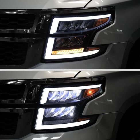 Ronnin - Fits 2015-2020 Chevy Tahoe Suburban Full LED DRL Headlights Switchback Sequential Turn Signal + Animated Startup Effect Assembly Pair | Black Smoke in Saudi Arabia