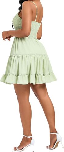 Sexy Flowy Ruffled Hem Womens Casual Dress with Spaghetti Straps V-Neck Slimming Waist Lace Sundress for Party in Saudi Arabia