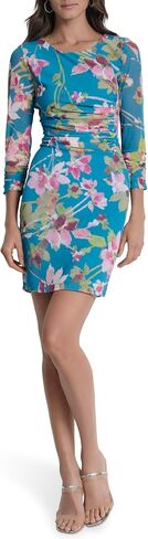 DKNY Women's 3/4 Sleeve Jewel Neck Ruched Bodice Mini Dress in Saudi Arabia