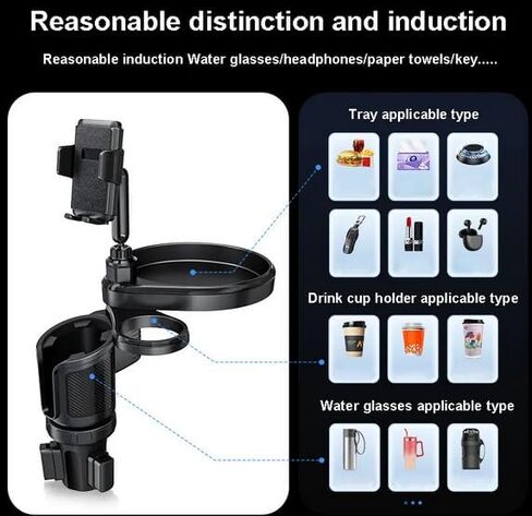 حامل أكواب سيارة 4 في 1 مطور، صينية السيارة، حاملات أكواب مزدوجة، حامل الهاتف، صينية السيارة قابلة للدوران 360 درجة وموسع الهاتف، كل ذلك في أساسيات رحلة الطريق in Kuwait