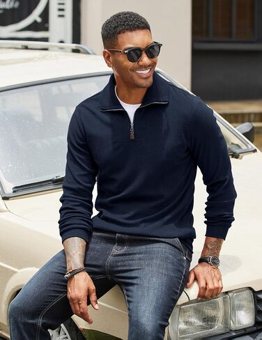 COOFANDY Men's Quarter Zip Up Pullover Slim Fit Mock Neck Long Sleeve Sweaters Casual Corduroy Polo Sweatshirt in Saudi Arabia