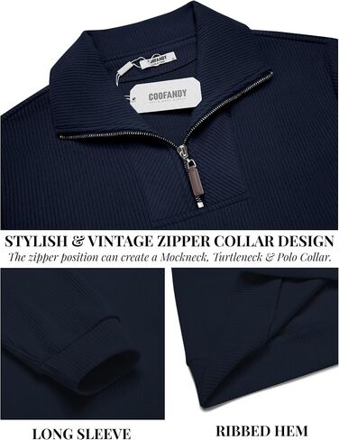 COOFANDY Men's Quarter Zip Up Pullover Slim Fit Mock Neck Long Sleeve Sweaters Casual Corduroy Polo Sweatshirt in Saudi Arabia