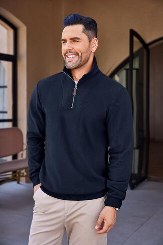 COOFANDY Men's Quarter Zip Up Pullover Slim Fit Mock Neck Long Sleeve Sweaters Casual Corduroy Polo Sweatshirt in Saudi Arabia