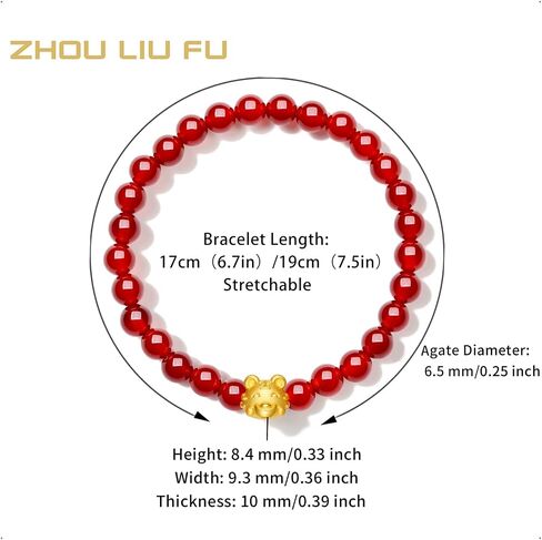 24K Solid Gold Bracelets for Women, Stretchable Lucky Animals Real Gold Rabbit Bangle Charm Bracelets, Pure Gold Agate Beaded Zodiac Bunny Bracelet in Saudi Arabia