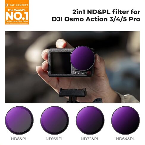 K&F Concept Push-in CPL ND Filter for DJI Osmo Action 3/4/5 Pro, 6 Pack CPL ND8 ND16 ND32 ND64 ND1000 Polarizer Neutral Density Filter Action Camera Accessories, Multi-Coated HD Optical Glass in Saudi Arabia