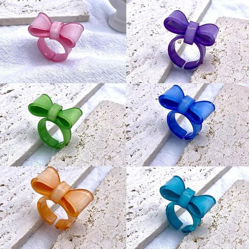 REDYY الراتنج خواتم Dumpy الاكريليك خواتم Bowknot خواتم الجمالية العصرية الملونة المفتوحة خواتم بيان مجوهرات القوس خواتم للنساء خواتم القوس in Kuwait