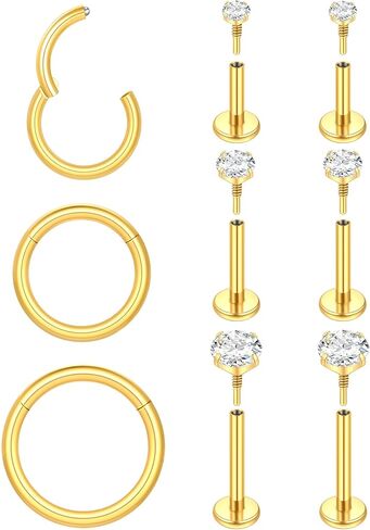 Aumeo 16G/18G أقراط مسطحة الظهر 316L الجراحية الصلب الأنف ترصيع الأطواق خواتم الخيط الداخلي تشيكوسلوفاكيا مسمار Labret للغضروف اللولب ميدوسا الزنمة ثقب المجوهرات in Kuwait