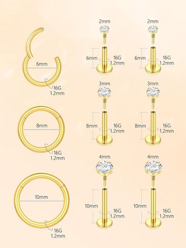 Aumeo 16G/18G أقراط مسطحة الظهر 316L الجراحية الصلب الأنف ترصيع الأطواق خواتم الخيط الداخلي تشيكوسلوفاكيا مسمار Labret للغضروف اللولب ميدوسا الزنمة ثقب المجوهرات in Kuwait