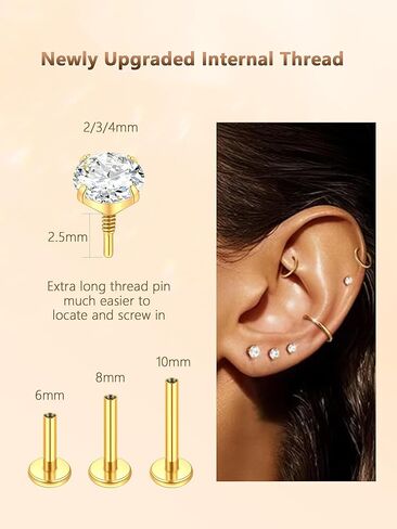 Aumeo 16G/18G أقراط مسطحة الظهر 316L الجراحية الصلب الأنف ترصيع الأطواق خواتم الخيط الداخلي تشيكوسلوفاكيا مسمار Labret للغضروف اللولب ميدوسا الزنمة ثقب المجوهرات in Kuwait