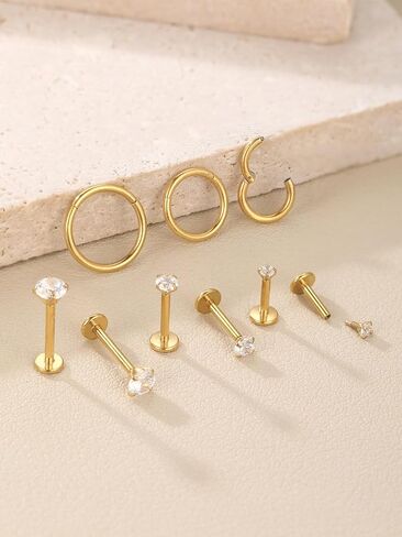 Aumeo 16G/18G أقراط مسطحة الظهر 316L الجراحية الصلب الأنف ترصيع الأطواق خواتم الخيط الداخلي تشيكوسلوفاكيا مسمار Labret للغضروف اللولب ميدوسا الزنمة ثقب المجوهرات in Kuwait