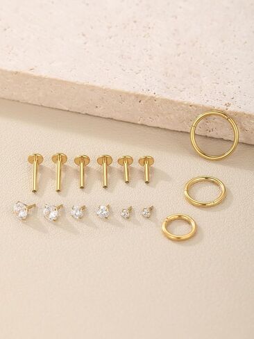 Aumeo 16G/18G أقراط مسطحة الظهر 316L الجراحية الصلب الأنف ترصيع الأطواق خواتم الخيط الداخلي تشيكوسلوفاكيا مسمار Labret للغضروف اللولب ميدوسا الزنمة ثقب المجوهرات in Kuwait