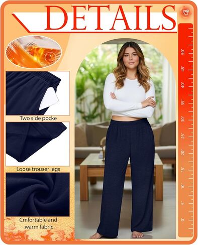 3 Pack Women's Plus Size Fleece Sweatpants Thermal Wide Leg Elastic Baggy Jogger Warm Pants Winter with Pockets in Saudi Arabia