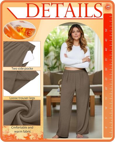 3 Pack Women's Plus Size Fleece Sweatpants Thermal Wide Leg Elastic Baggy Jogger Warm Pants Winter with Pockets in Saudi Arabia
