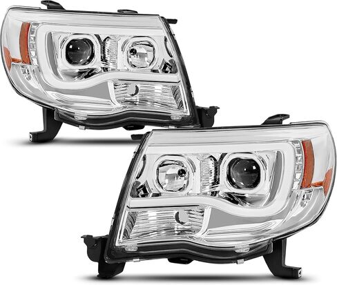 مجموعة المصابيح الأمامية لجهاز العرض HECASA متوافقة مع 2005-2011 Toyota Tacoma U-Type LED Tube Bar DRL المصابيح الأمامية للسائق والركاب من جانب الركاب عدسة شفافة غطاء كروم in Saudi Arabia