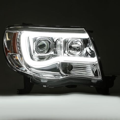 مجموعة المصابيح الأمامية لجهاز العرض HECASA متوافقة مع 2005-2011 Toyota Tacoma U-Type LED Tube Bar DRL المصابيح الأمامية للسائق والركاب من جانب الركاب عدسة شفافة غطاء كروم in Saudi Arabia