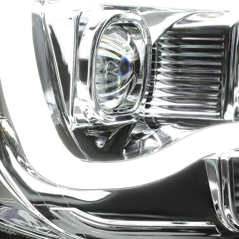 مجموعة المصابيح الأمامية لجهاز العرض HECASA متوافقة مع 2005-2011 Toyota Tacoma U-Type LED Tube Bar DRL المصابيح الأمامية للسائق والركاب من جانب الركاب عدسة شفافة غطاء كروم in Saudi Arabia