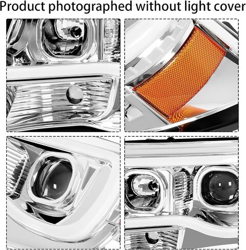 مجموعة المصابيح الأمامية لجهاز العرض HECASA متوافقة مع 2005-2011 Toyota Tacoma U-Type LED Tube Bar DRL المصابيح الأمامية للسائق والركاب من جانب الركاب عدسة شفافة غطاء كروم in Saudi Arabia