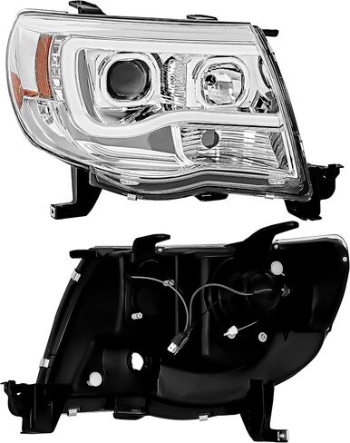 مجموعة المصابيح الأمامية لجهاز العرض HECASA متوافقة مع 2005-2011 Toyota Tacoma U-Type LED Tube Bar DRL المصابيح الأمامية للسائق والركاب من جانب الركاب عدسة شفافة غطاء كروم in Saudi Arabia