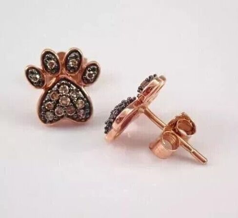 2.00 Carat Round Shape Simulated Brown Diamond Dog Paw Stud Earring in 14K Rose Gold Plated 925 Silver in Saudi Arabia