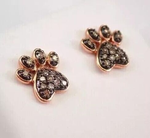 2.00 Carat Round Shape Simulated Brown Diamond Dog Paw Stud Earring in 14K Rose Gold Plated 925 Silver in Saudi Arabia
