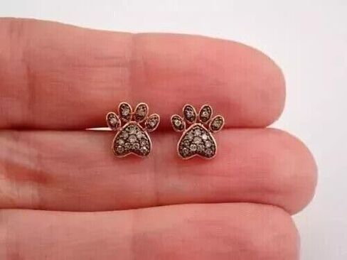 2.00 Carat Round Shape Simulated Brown Diamond Dog Paw Stud Earring in 14K Rose Gold Plated 925 Silver in Saudi Arabia