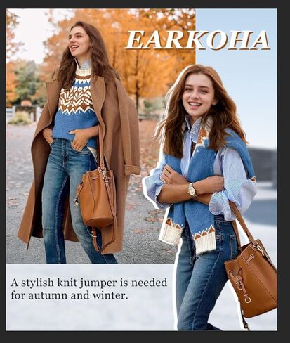 EARKOHA Women's Casual Mock Neck Ribbed Sweater Pullover 2024 Fall Oversized Long Sleeve Print Sweater Top in Kuwait