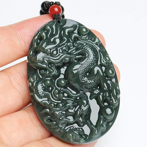 اليد الطبيعية النقية منحوتة تشينغ اليشم التنين قلادة قلادة قلادة اليشم انه تيان معتمد هناك شهادة قلادة المرأة قلادة الرجال in Kuwait