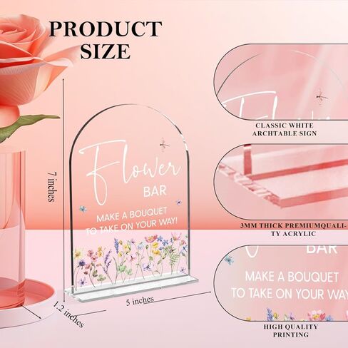 علامة شريط الزهور لديكور الزفاف لافتة طاولة من الأكريليك الشفاف لحفلات الزواج والذكرى السنوية والاستقبال والمقهى والحفلات والمناسبات التجارية in Kuwait