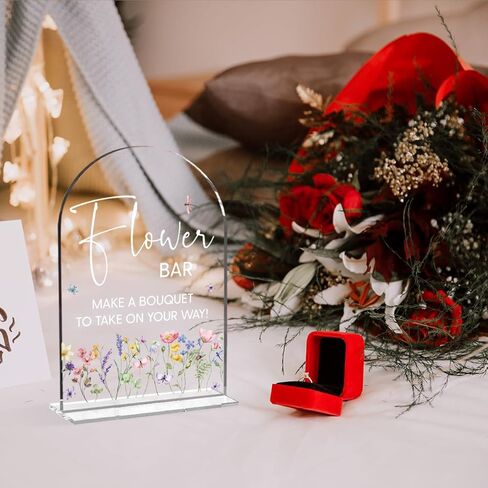 علامة شريط الزهور لديكور الزفاف لافتة طاولة من الأكريليك الشفاف لحفلات الزواج والذكرى السنوية والاستقبال والمقهى والحفلات والمناسبات التجارية in Kuwait