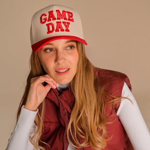 ScarvesMe Women Fashion Game Day Lettering Embroidered Snapback Trucker Cotton Baseball Cap Hat in Saudi Arabia
