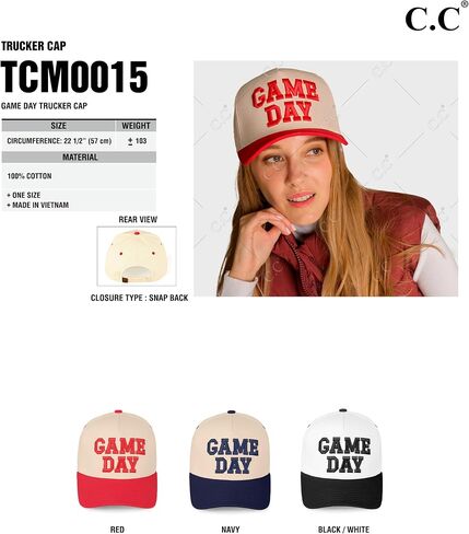 ScarvesMe Women Fashion Game Day Lettering Embroidered Snapback Trucker Cotton Baseball Cap Hat in Saudi Arabia