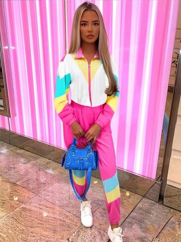 UOUA 80s Outfit for Women 90s Costume Jumpsuits Long Sleeves Windbreaker One Piece Party Tracksuit in Saudi Arabia