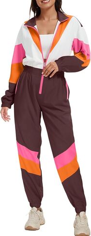 UOUA 80s Outfit for Women 90s Costume Jumpsuits Long Sleeves Windbreaker One Piece Party Tracksuit in Saudi Arabia