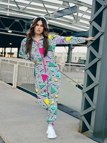 UOUA 80s Outfit for Women 90s Costume Jumpsuits Long Sleeves Windbreaker One Piece Party Tracksuit in Saudi Arabia