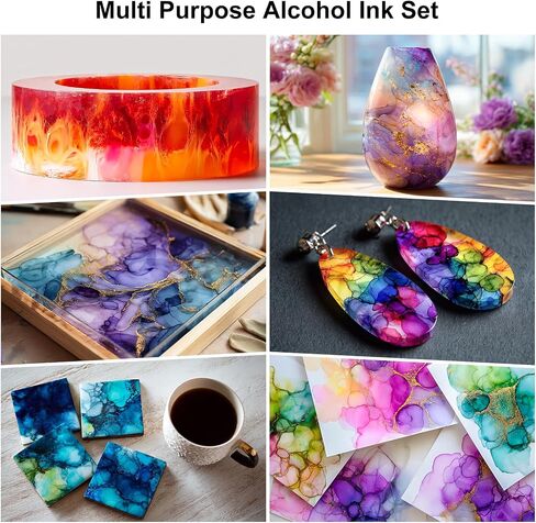 Alcohol Ink Set - 40 Bottles Vivid Colors High Concentration Metallic Alcohol Paint Resin Dye, Safe Fast Drying Effect, Alcohol Ink for Epoxy Resin, Art Painting, Glass, Tumbler Making, 10ml Each in Saudi Arabia