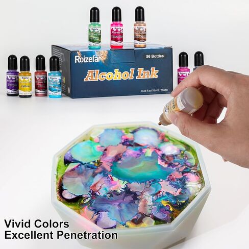 Alcohol Ink Set - 40 Bottles Vivid Colors High Concentration Metallic Alcohol Paint Resin Dye, Safe Fast Drying Effect, Alcohol Ink for Epoxy Resin, Art Painting, Glass, Tumbler Making, 10ml Each in Saudi Arabia