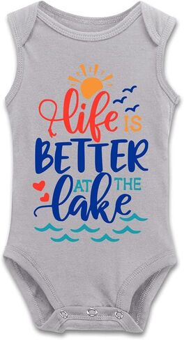DOQOSESHY Life is Better at The Lake Baby Climbing Bodysuit Sleeveless/Long Sleeve/Short sleeve Rompers in Kuwait