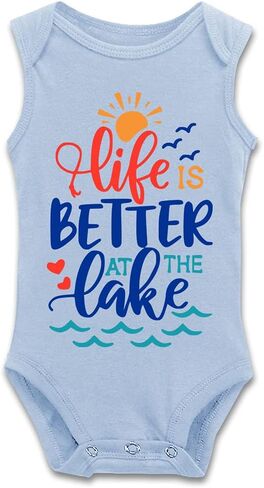 DOQOSESHY Life is Better at The Lake Baby Climbing Bodysuit Sleeveless/Long Sleeve/Short sleeve Rompers in Kuwait