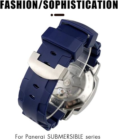 سوار ساعة من المطاط الطبيعي 24 ملم لساعة Panerai الغاطسة Luminor PAM باللون الأسود والأزرق والأحمر والبرتقالي ومشبك الفراشة (اللون: فراشة خضراء، الحجم: دبوس 24 مم) in Saudi Arabia