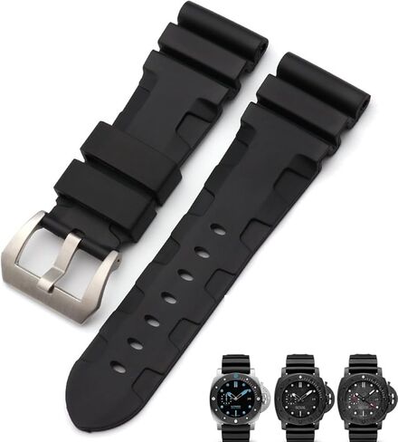 سوار ساعة من المطاط الطبيعي 24 ملم لساعة Panerai الغاطسة Luminor PAM باللون الأسود والأزرق والأحمر والبرتقالي ومشبك الفراشة (اللون: فراشة خضراء، الحجم: دبوس 24 مم) in Saudi Arabia