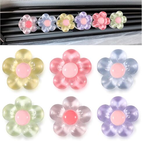 6 Pcs Flower Air Vent Clips, Car Air Freshener Clips Cute Car Airs Conditioning Outlet Clip for Cars Interior Decoration Multicolour Cars Vent Accessories for Women Girls in Saudi Arabia