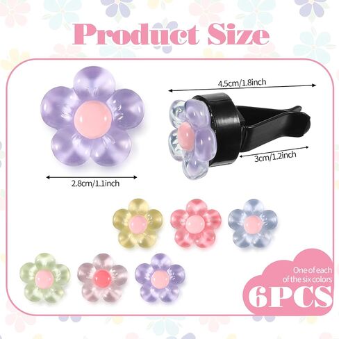 6 Pcs Flower Air Vent Clips, Car Air Freshener Clips Cute Car Airs Conditioning Outlet Clip for Cars Interior Decoration Multicolour Cars Vent Accessories for Women Girls in Saudi Arabia