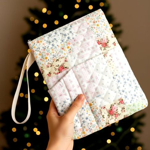 Quilted Bible Cover, 11 x 9 Inch Bible Case for Women Floral Book Sleeve with Handle Pockets Zipper Padded Book Protector Washable Quilted Cotton Cover Case Gifts Fits for Standard Size Bible in Saudi Arabia