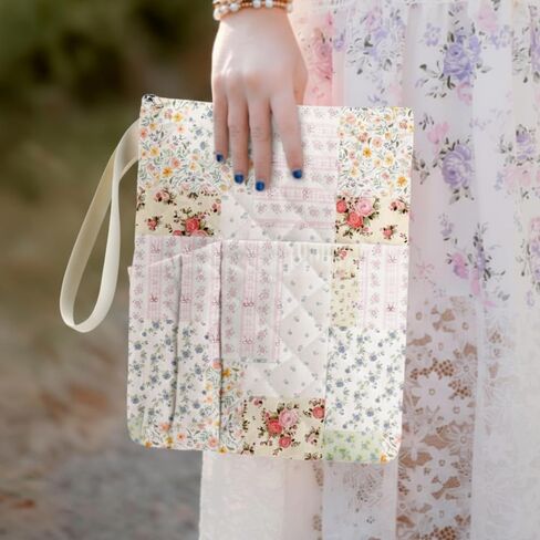 Quilted Bible Cover, 11 x 9 Inch Bible Case for Women Floral Book Sleeve with Handle Pockets Zipper Padded Book Protector Washable Quilted Cotton Cover Case Gifts Fits for Standard Size Bible in Saudi Arabia