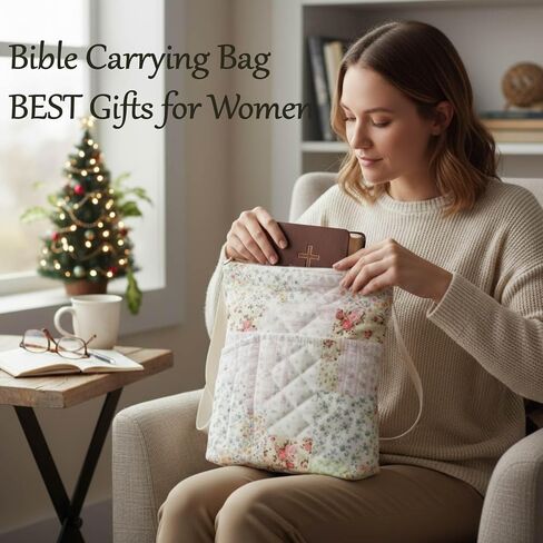 Quilted Bible Cover, 11 x 9 Inch Bible Case for Women Floral Book Sleeve with Handle Pockets Zipper Padded Book Protector Washable Quilted Cotton Cover Case Gifts Fits for Standard Size Bible in Saudi Arabia